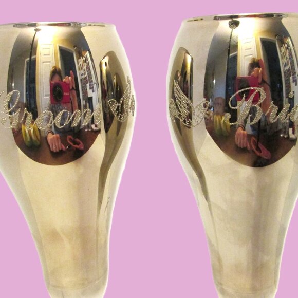 Bride & Groom Wedding Champagne silver smoked toasting glasses - Picture 2 of 10